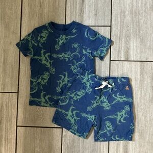 Baby Gap Play Matching Set Blue and Green Dinosaur Print T-Shirt and Shorts Set